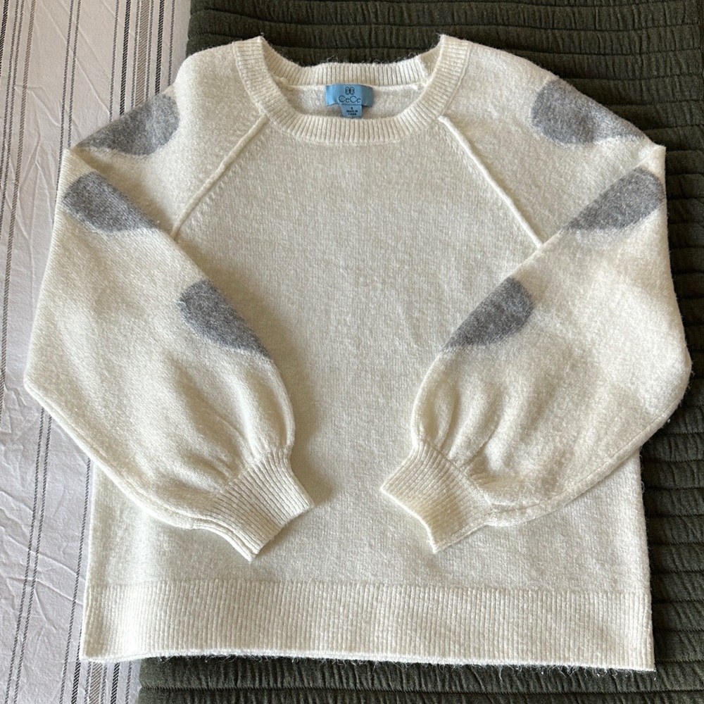 CeCe Cream and Gray Sweater with Hearts